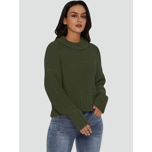 Women's Crewneck Chunky Knit Batwing Long Sleeve Loose Pullover Sweaters Tops - Picture 4 of 6